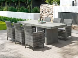 Modulo Concrete Outdoor Dining Table with Elba Rattan Chairs