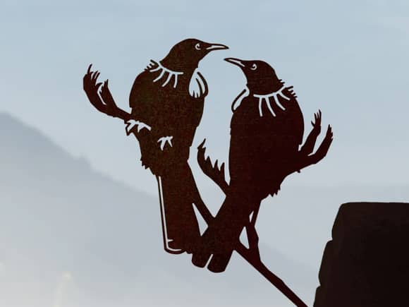 Tūī Twosome Metal Bird Ornament - Corten Steel