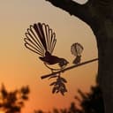Piwakawaka & Baby Metal Bird Ornament - Corten Steel 1