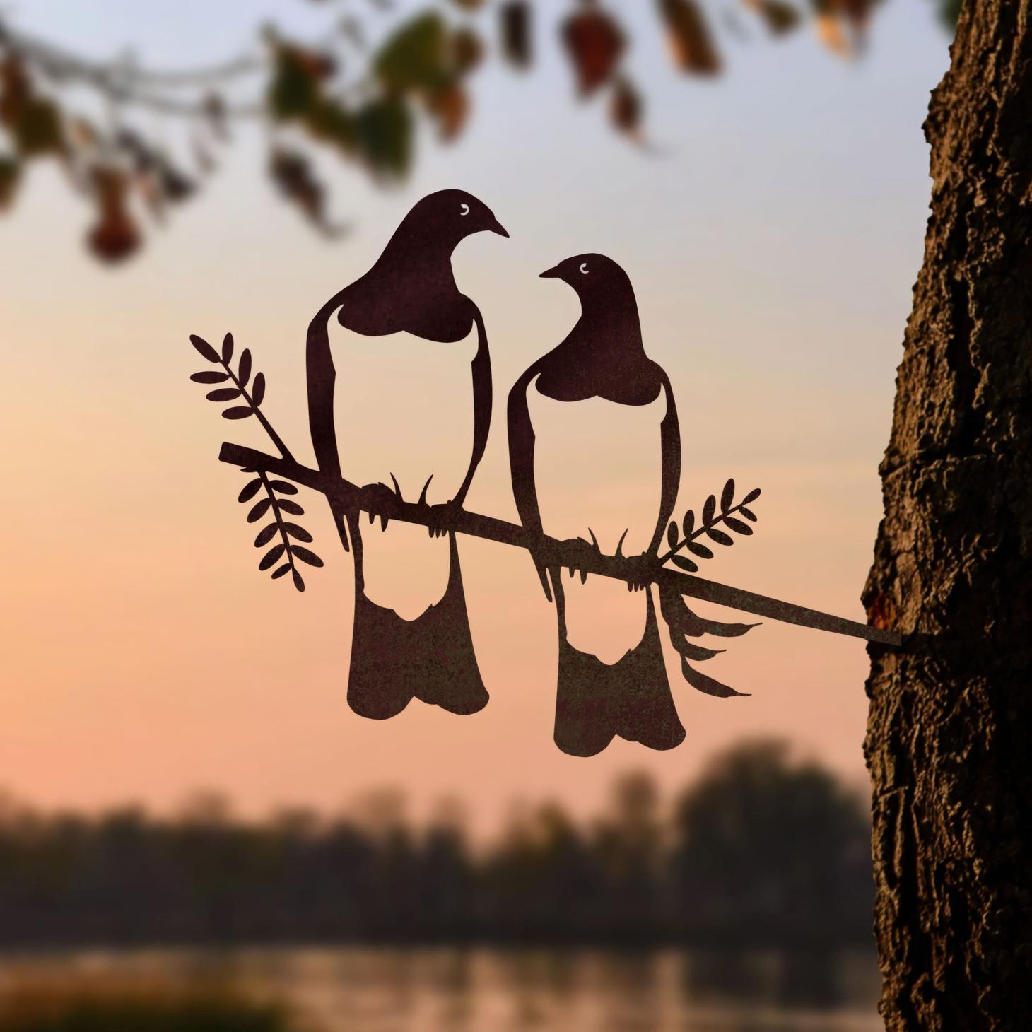 Kereru Pair Metal Bird Ornament - Corten Steel