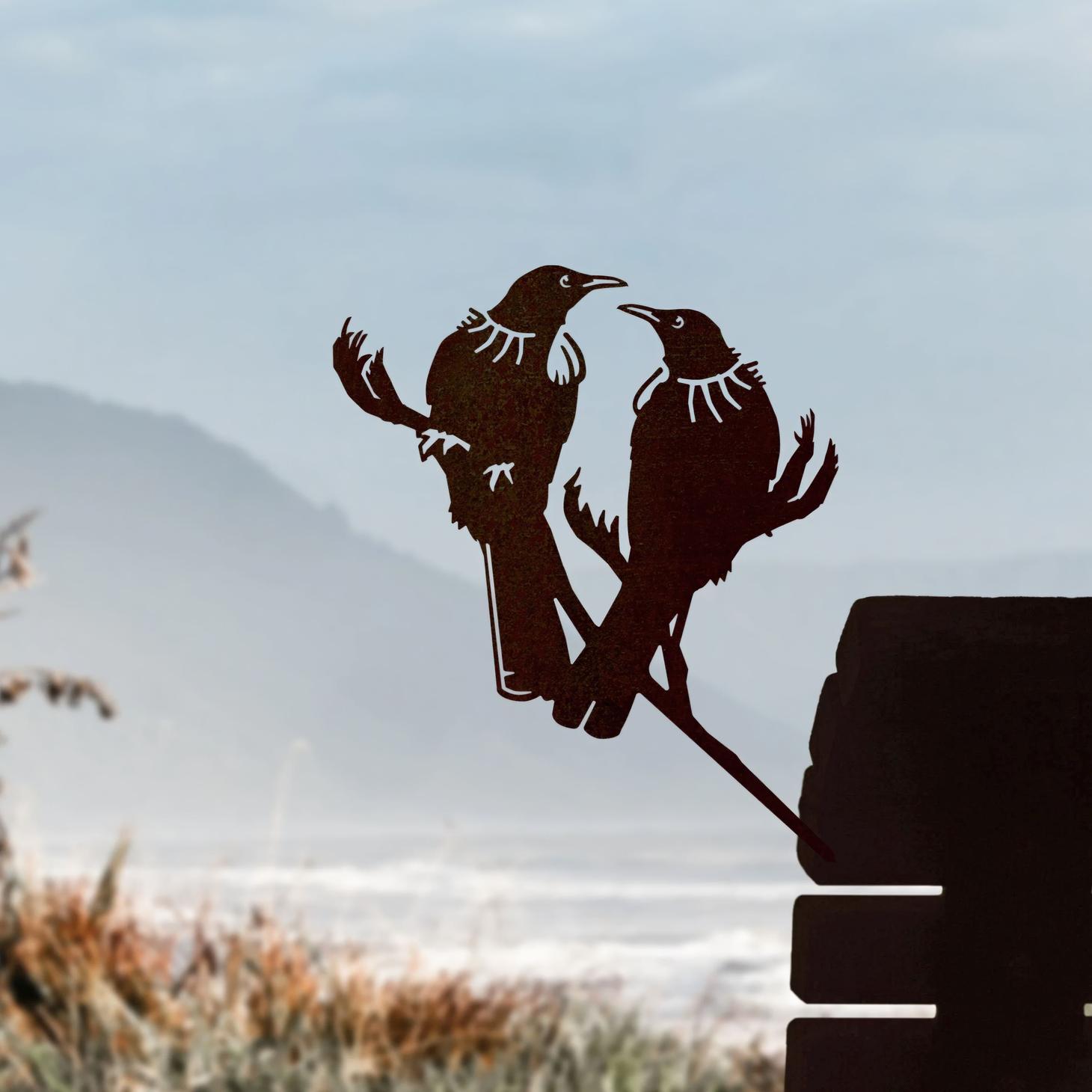 Tui Twosome Metal Bird Ornament - Corten Steel