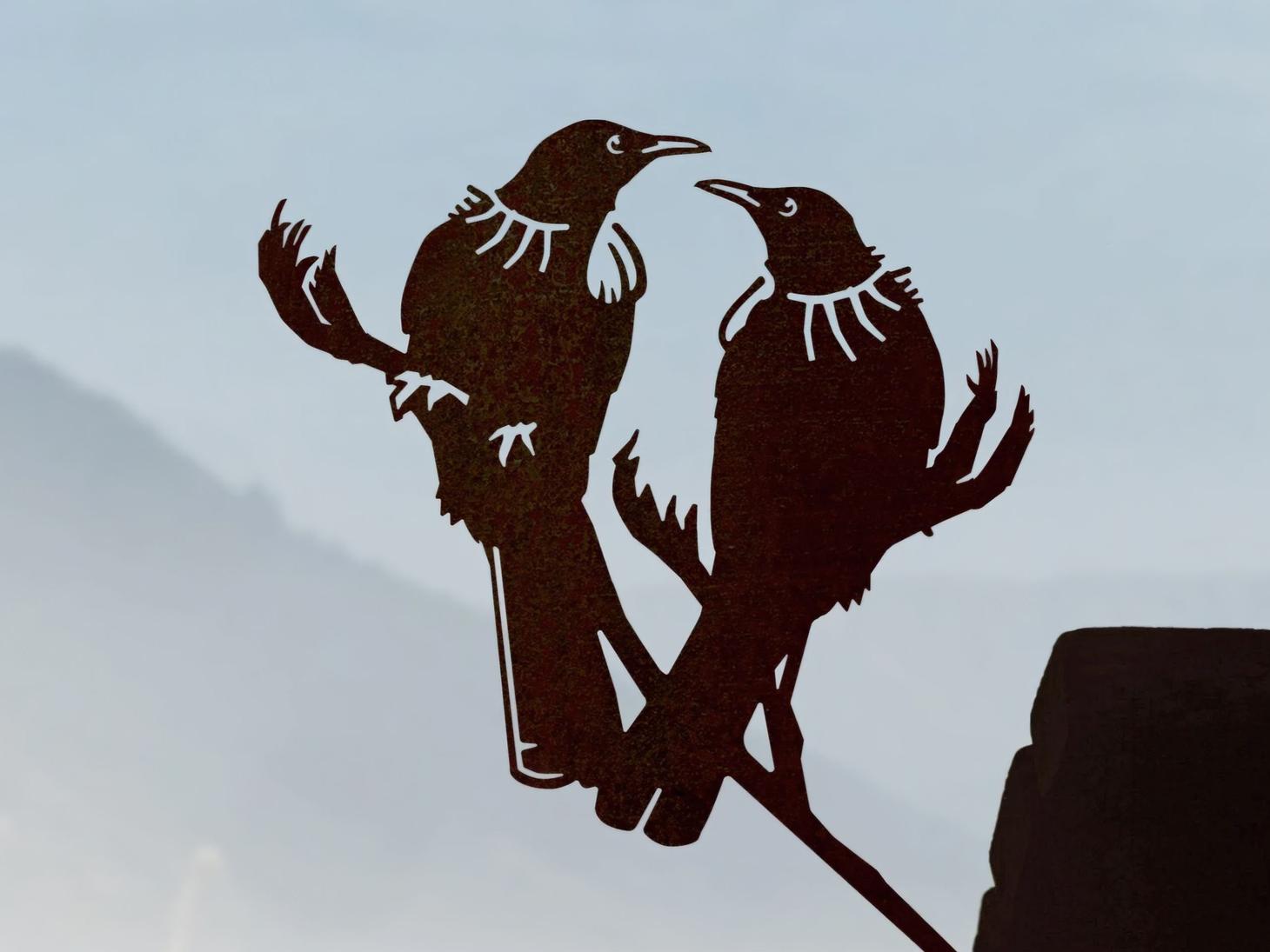Tui Twosome Metal Bird Ornament - Corten Steel