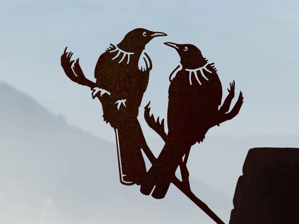 Tui Twosome Metal Bird Ornament - Corten Steel